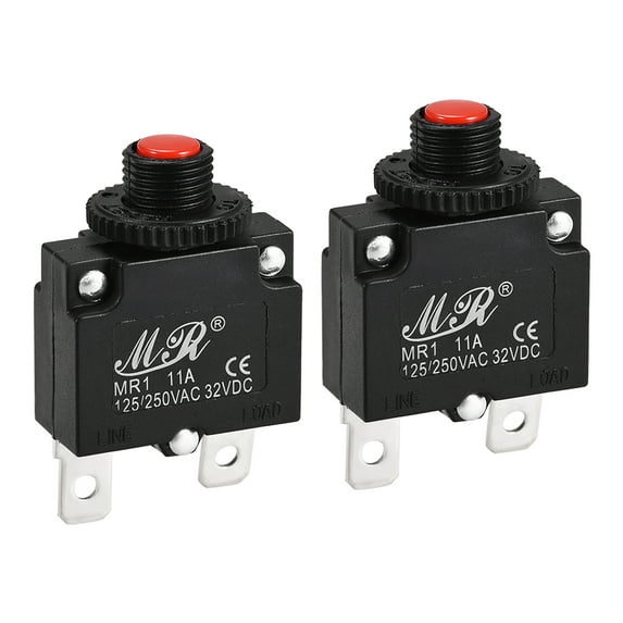 Thermal Circuit Breakers 11A 125/250V AC 32V DC Push Button Manual Reset Overload Protectors Switch 2 Pcs