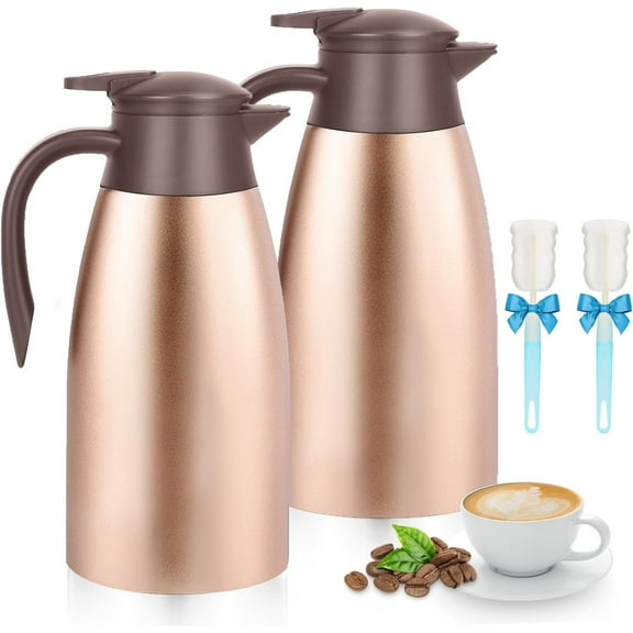 Thermal Coffee Carafe, 2 Pack Airpot Insulated Coffee Urns Stainless Steel Vacuum Thermal Pot Dispenser for Coffee, Hot Water, Tea, Hot Beverage - Keep Hot, Cold (Rose)