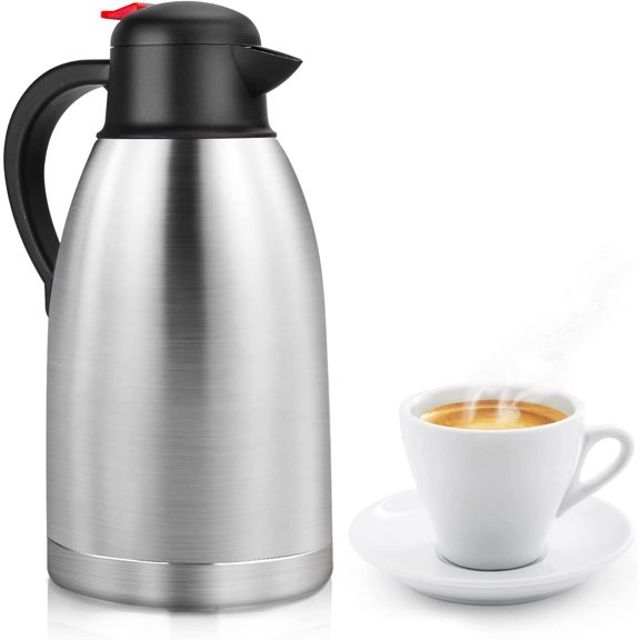 Thermal Coffee Carafe 68oz Double Wall Vacuum Coffee Thermos Stainless Steel Insulated Airpot Thermal Pot Flask Water Beverage Dispenser 12 Hour Heat Retention/24 Hour Cold Retention