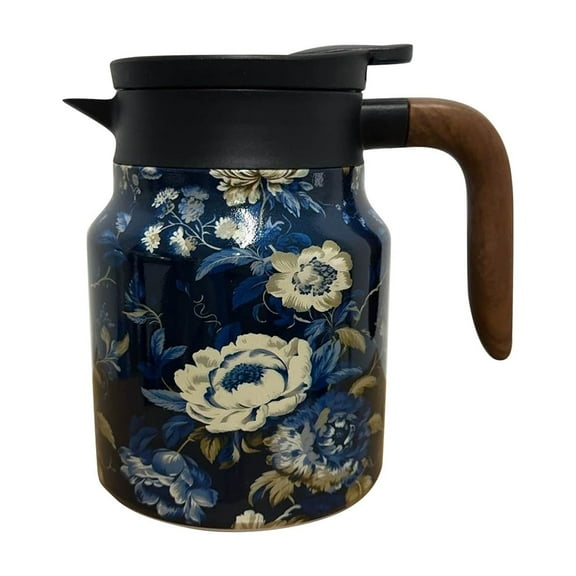 Thermal Coffee Carafe, Coffee Carafe, 34 Oz Insulated Carafe, Wood Handle, Purple Floral Pattern, Lid, Kitchen, Home Kitchen, Countertop Storage, Kitchen Ware, 1 Pc