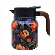 Thermal Coffee Carafe, Insulated Carafe, Coffee Pot, 1000ml, Wooden Handle, Fitted Lid, Floral Print, HomeandKitchen, Kitchen Countertops, 1 Pc