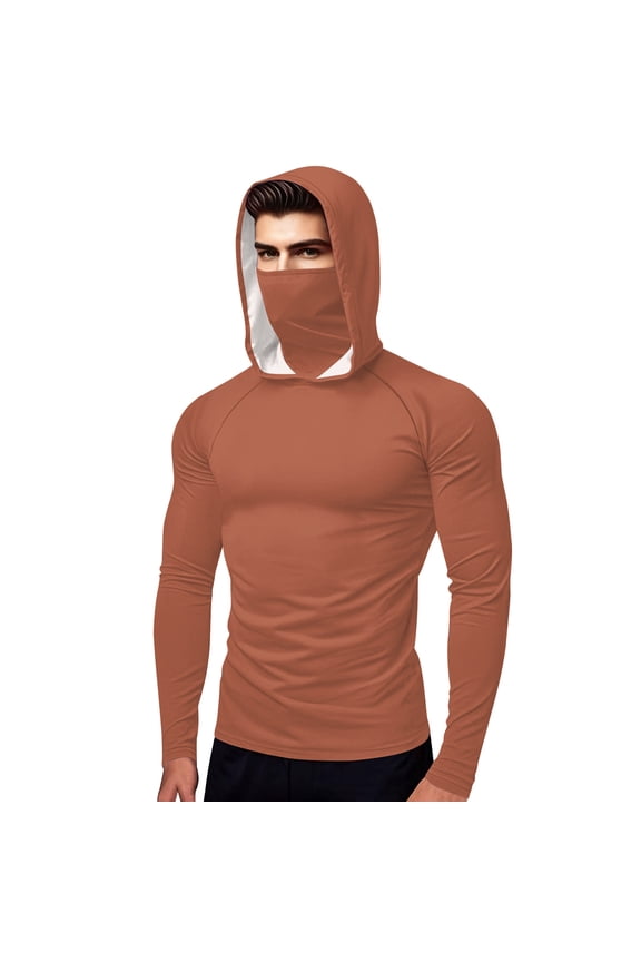 Thermal Compression Shirts Hoodie with Mask, Long Sleeve Winter Sports Base Layer Top, Active Running Shirt