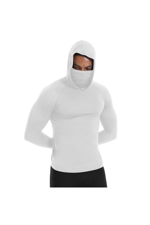 Thermal Compression Shirts Hoodie with Mask, Long Sleeve Winter Sports Base Layer Top, Active Running Shirt
