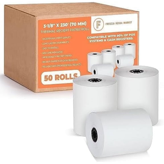 Thermal Credit Card Paper Rolls Printer Paper Receipts 3 1/8" 230' for Popular Credit Card Machines POS and Cash Registers BPA Free 50 Rolls