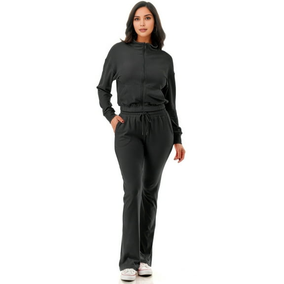 Thermal Crop Jacket With Flare Pants Set