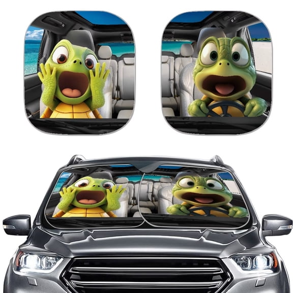 Thermal Defense Car Sun Visor - KUIFORTI's Patented Heat Reflection Technology, 2-Piece Windshield Cover Set, Cute Sea Turtle