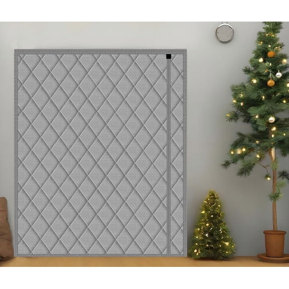 Thermal Door Curtain Fits Doors Size 60"x82"，Curtain Size 63"x84", Magnetic Insulated Curtain Side Open Keep Warm in Winter Cool in Summer,Diamond Pattern,Gray