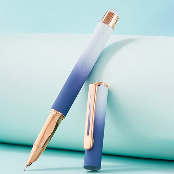 Thermal Erasable Fountain Pen,0.38mm Metal Nib,4 Colors,Reusable Pen with 3-Sided Grip,Push-Pull Ink Refill,3.4mm Cartridge Compatible,Metal Body,Lightweight
