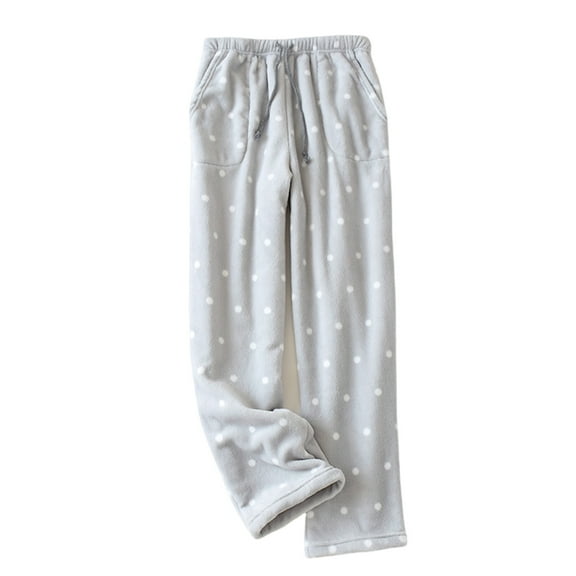Thermal Flannel Lounges Pants For Women Drawstring Elastic Waist Winter Homewear Soft Sleepwear Fleece Pajama Bottoms