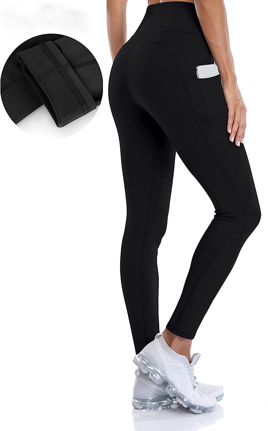 Thermal Fleece Lined Leggings Women High Waisted Winter Yoga Pants with  Pockets 
