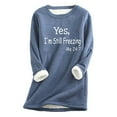 thumbnail image 1 of Thermal Fleece Lined Long Sleeve Sweatshirt for Women Letter Print Casual Crew Neck Winter Tops Loose Pullover Outfits(Blue,M), 1 of 4