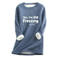 thumbnail image 1 of Thermal Fleece Lined Long Sleeve Sweatshirt for Women Letter Print Casual Crew Neck Winter Tops Loose Pullover Outfits(Blue,XXL), 1 of 5