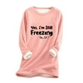 thumbnail image 1 of Thermal Fleece Lined Long Sleeve Sweatshirt for Women Letter Print Casual Crew Neck Winter Tops Loose Pullover Outfits(Pink,XXL), 1 of 4