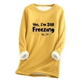 thumbnail image 1 of Thermal Fleece Lined Long Sleeve Sweatshirt for Women Letter Print Casual Crew Neck Winter Tops Loose Pullover Outfits(Yellow,XL), 1 of 4