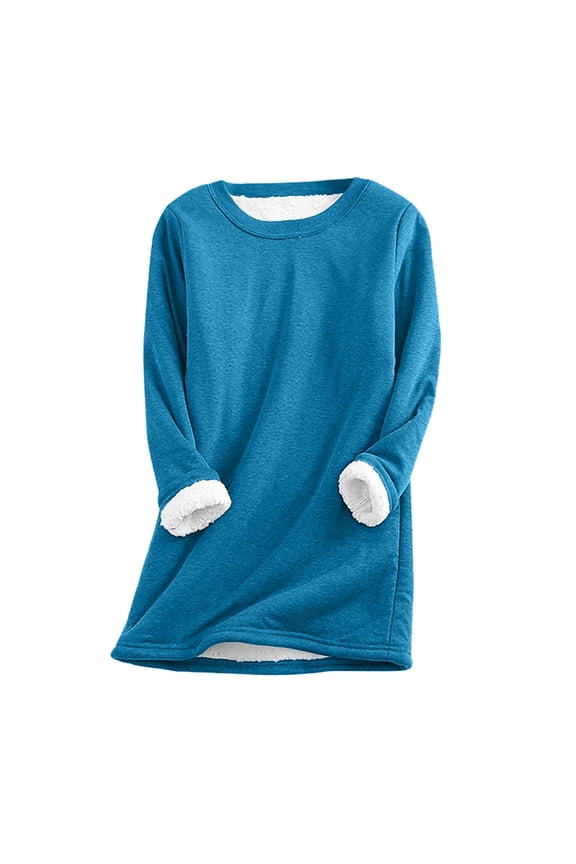 Thermal Fleece Lined Tunic Top Womens Fall Winter Crewneck Plush Warm Long Sleeve Sweater Blouses T-shirts S-5XL (XX-Large, Blue)