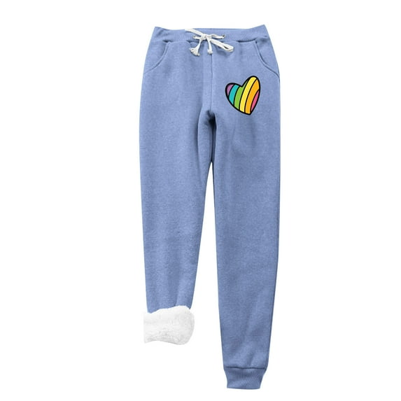 Thermal Fleece Lining Pants for Women Drawstring Elastic High Waist Cinch Bottom Joggers Thick Sherpa Warm Trousers (3X-Large, Blue 01)