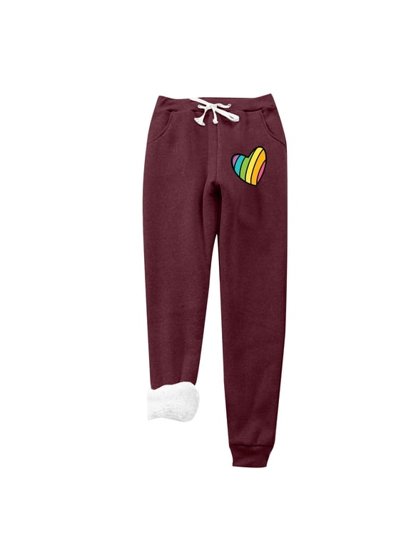 Thermal Fleece Lining Pants for Women Drawstring Elastic High Waist Cinch Bottom Joggers Thick Sherpa Warm Trousers (Large, Wine 01)