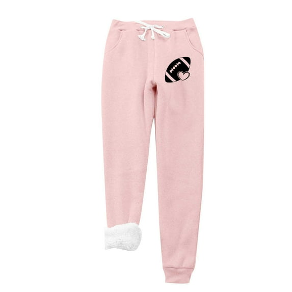 Thermal Fleece Lining Pants for Women Drawstring Elastic High Waist Cinch Bottom Joggers Thick Sherpa Warm Trousers (Medium, Pink 06)