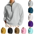 thumbnail image 1 of Thermal Fleece Sweatshirts for Men Quarter Zip Pullover Winter 1/4 Zip Pullover Long Sleeve Thick Sweaters Pink 2XL, 1 of 7
