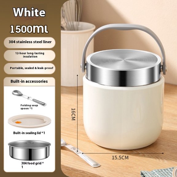 Thermal Food Container 1500 Ml, Vacuum Insulated Stainless Steel Lunch Box With Lid, Leak-Proof Bowl For Hot And Cold Meals, Portable With Spoon For Office School(A)