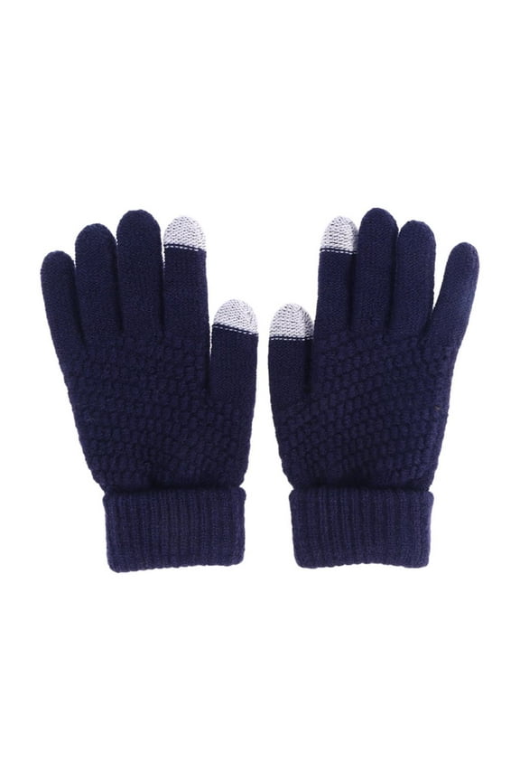 Solid Touch Screen Gloves Women Men Warm Winter Stretch Knit Mittens Wool Full Finger Guantes Female Crochet Mitt Luvas (Blue)