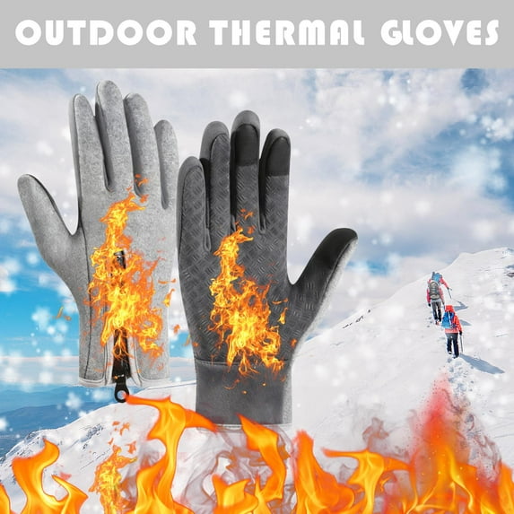 Thermal Gloves for Men and Women,Gray Winter Fleece Lined Touchscreen Gloves, Waterproof Windproof Anti-Slip Cold Weather Gloves for Driving, Cycling, Skiing, Outdoor Sports, Snug Fit Cuff, Size M