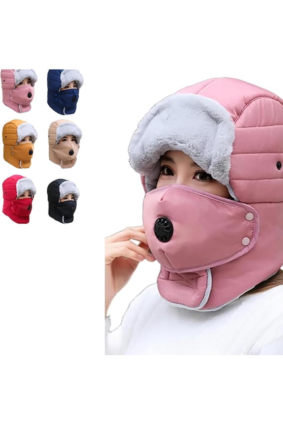 Thermal Hat with Detachable Breathing-Valve Mask, Heavy Duty Cold Weather Gear, Adjustable Fleece Pullover Cap for Men Women