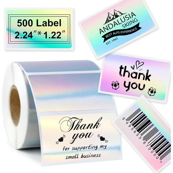 Thermal Holographic Stickers, 500 count 2.25"x1.25" Printable Self-Adhesive Direct Thermal Printer Labels for Color Coding Label Printer, Custom Logo, QR Code, Name Price Tag, Thank You Sticker