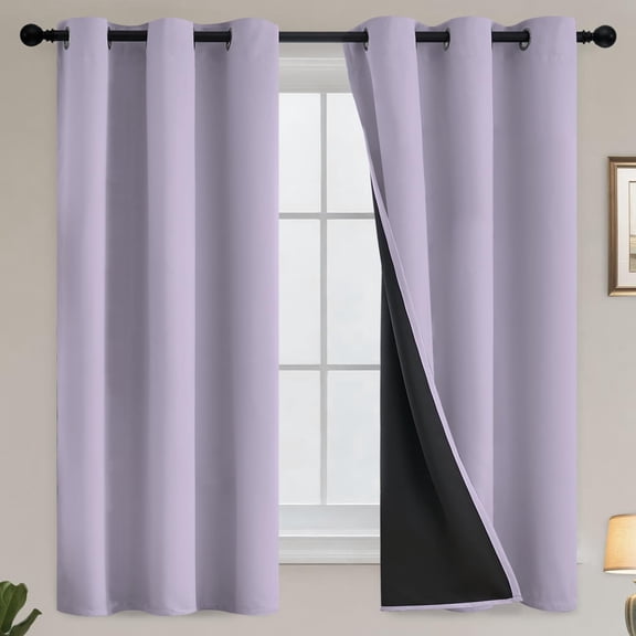Thermal Insulated 100% Blackout Curtains for Bedroom with Black Liner, Light Blocking Drapes with Black Backing, Thermal Insulated Solid Grommet Panels for Living Room, 62Wx84L, Beige, 2 Panels