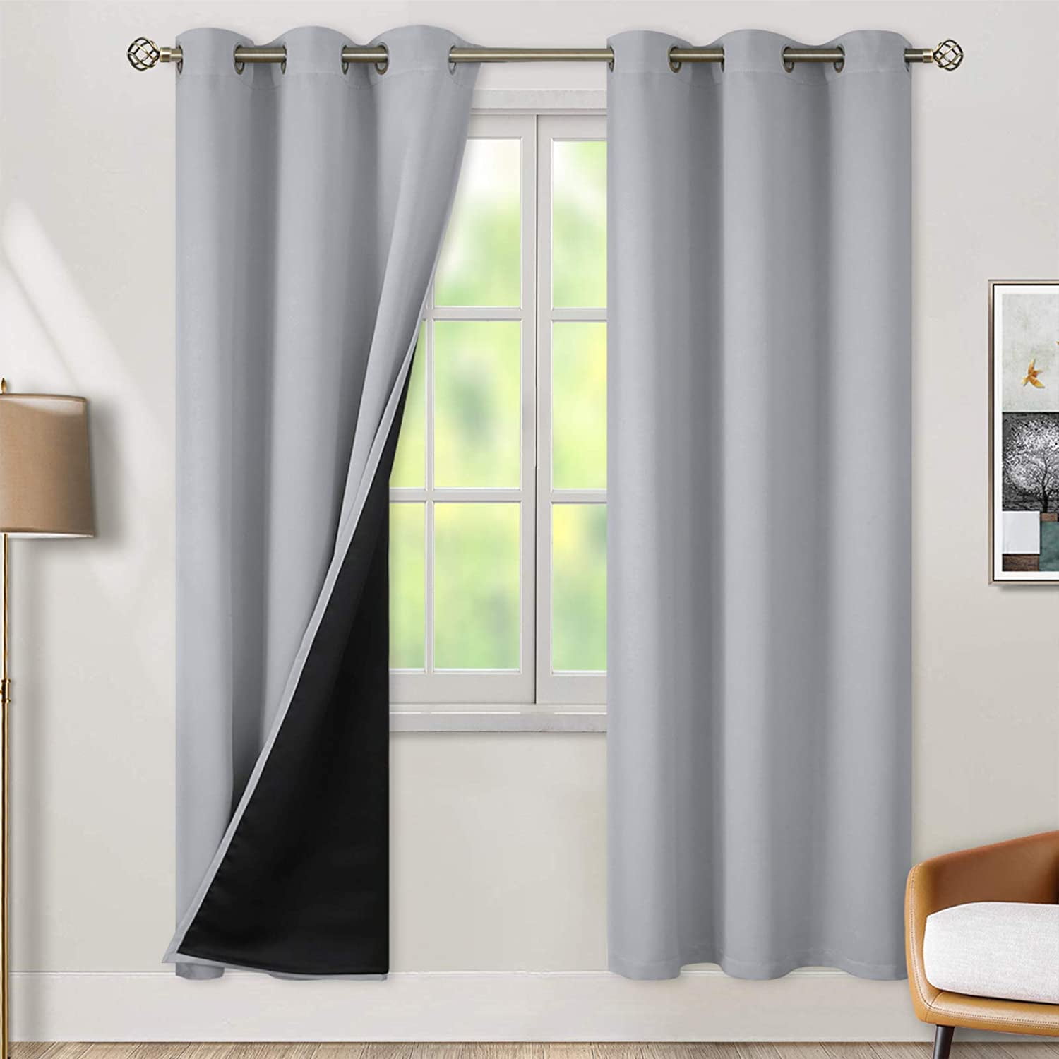 Thermal Insulated 100% Blackout Curtains For Bedroom With Black Liner, Double Layer Full Room ...