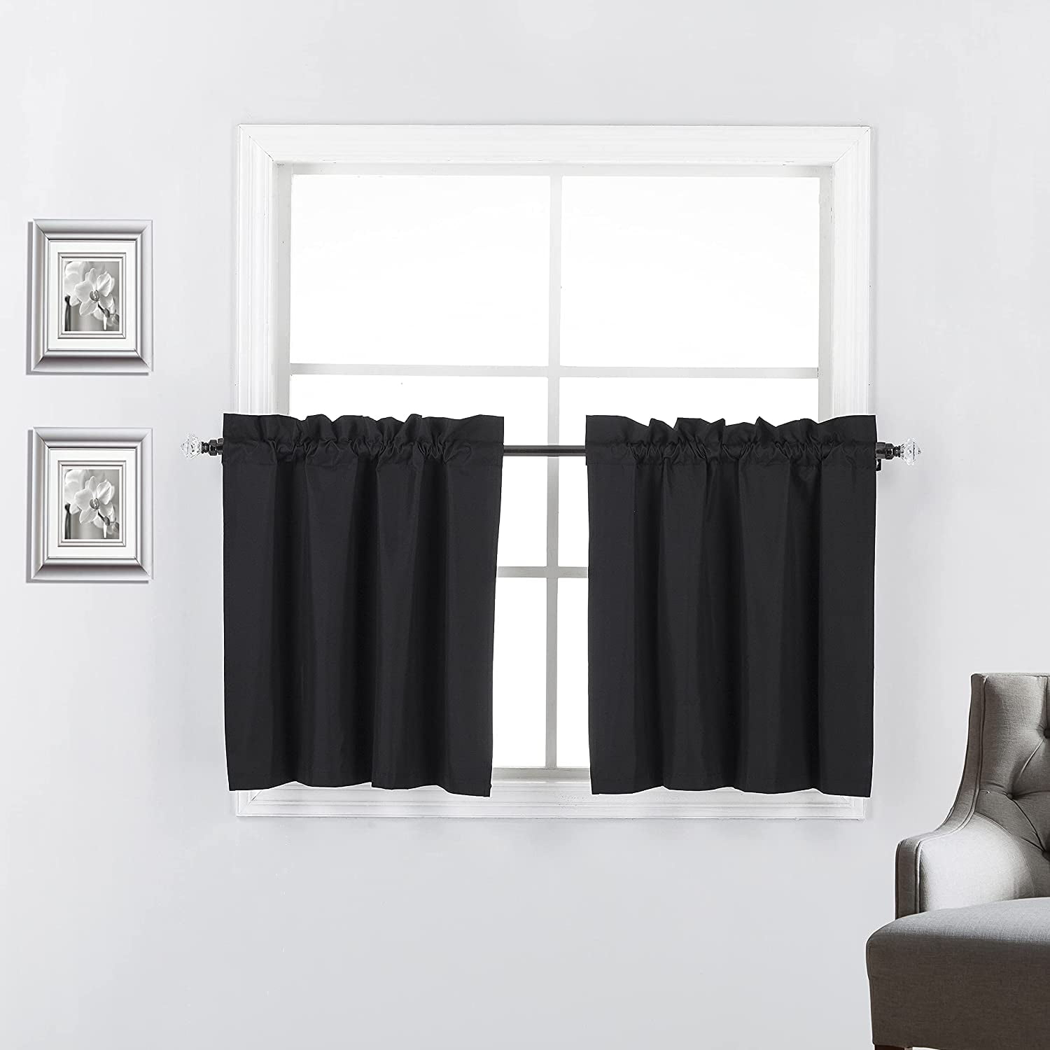 "Blackout Window Tiers, 100% Thermal Insulated, 27""x24"", 2 pcs Set ...