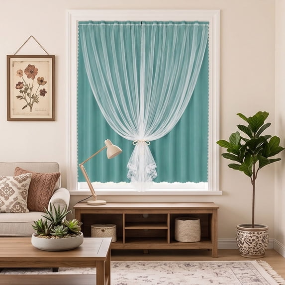 Thermal Insulated Blackout Curtains Room Darkening Drapes With Sheer Overlay Window Decor For Bedroom And Living Room