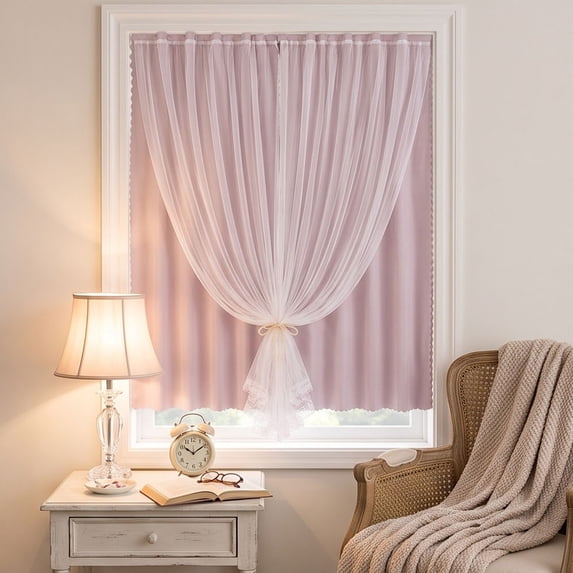 Thermal Insulated Blackout Curtains Room Darkening Drapes With Sheer Overlay Window Decor For Bedroom And Living Room