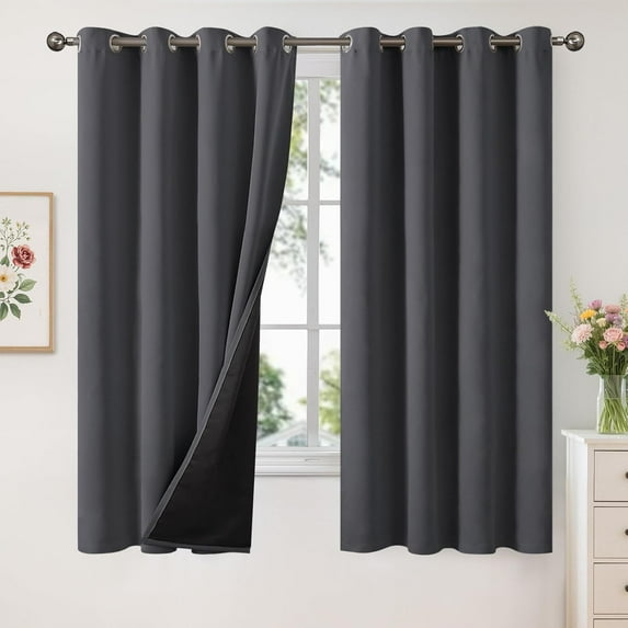 Thermal Insulated Blackout Curtains for Bedroom Living Roomswith Black Liner, Double Layer Full Room Darkening Noise Reducing Grommet Curtain