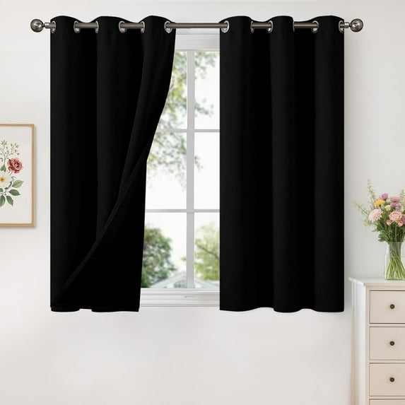 Thermal Insulated Blackout Curtains for Bedroom Living Roomswith Black Liner, Double Layer Full Room Darkening Noise Reducing Grommet Curtain