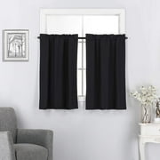 Thermal Insulated Blackout Energy Efficient Window Tiers for Any Small Window, 2 Pieces, 27"W x 24"L, Black