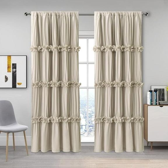 Thermal Insulated Blackout Window Curtains, 52" W x 96" L x 2 Panels, Boho Window Treatments with 3 Rows of Butterfly Flowers, Rustic Rod Pocket Drapes for Room, Camel (LQ-30)