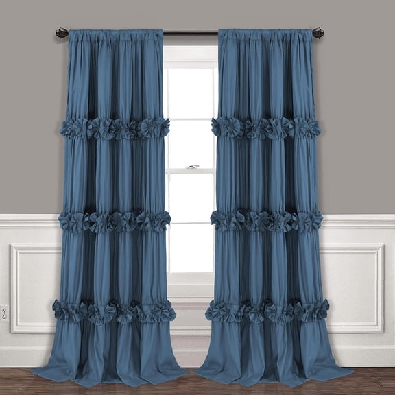 Thermal Insulated Blackout Window Curtains, 54" W x 84" L x 2 Panels, Boho Ruched Window Treatments with 3 Rows of Butterfly Flowers, Rustic Rod Pocket Drapes, Dusty Blue (LQ-30)