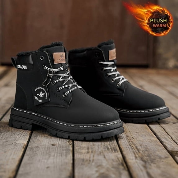 Thermal Insulated CORASUN Snow Boots for Cold Weather | Khaki & Black Anti-Skid Utility Boot | Rainproof Comfort Ankle Workwear