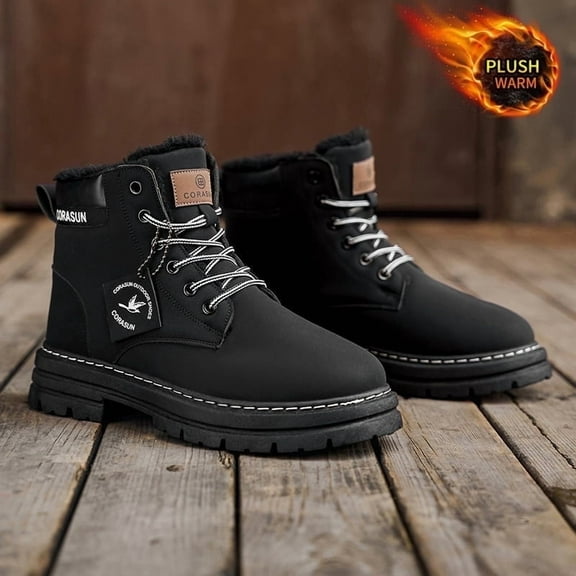 Thermal Insulated CORASUN Snow Boots for Cold Weather | Khaki & Black Anti-Skid Utility Boot | Rainproof Comfort Ankle Workwear