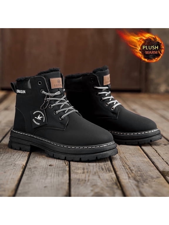 Thermal Insulated CORASUN Snow Boots for Cold Weather | Khaki & Black Anti-Skid Utility Boot | Rainproof Comfort Ankle Workwear