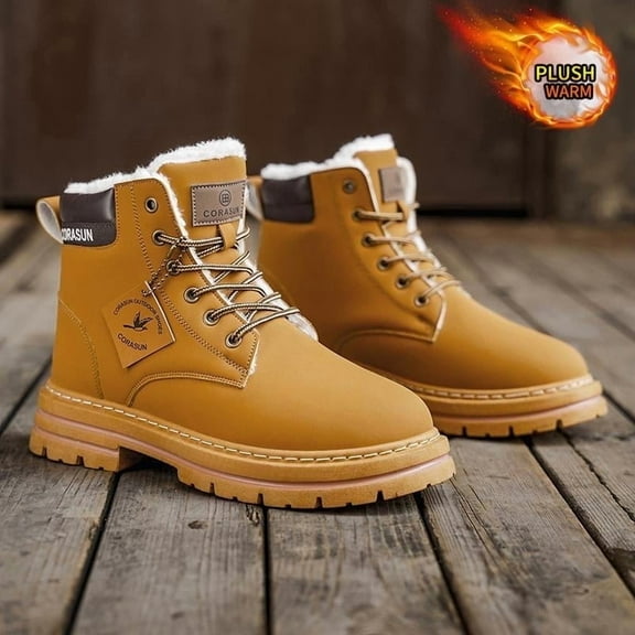 Thermal Insulated CORASUN Snow Boots for Cold Weather | Khaki & Black Anti-Skid Utility Boot | Rainproof Comfort Ankle Workwear