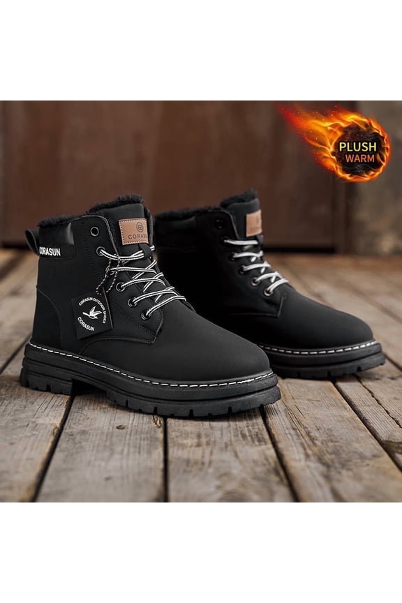 Thermal Insulated CORASUN Snow Boots for Cold Weather | Khaki & Black Anti-Skid Utility Boot | Rainproof Comfort Ankle Workwear