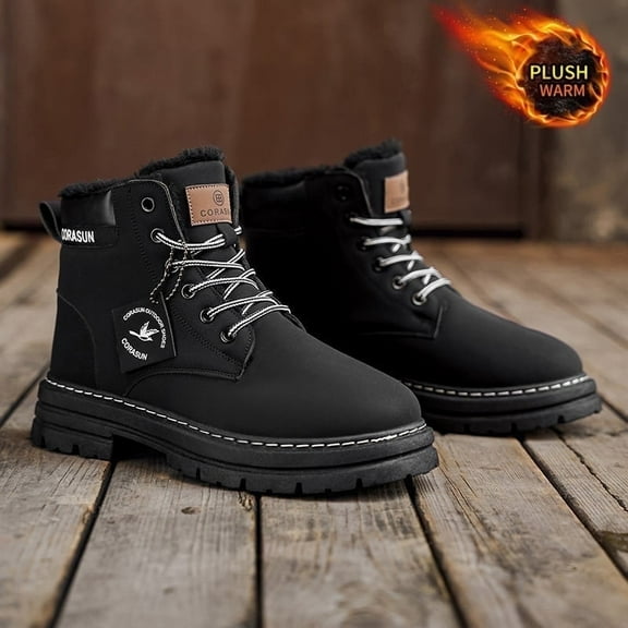 Thermal Insulated CORASUN Snow Boots for Cold Weather | Khaki & Black Anti-Skid Utility Boot | Rainproof Comfort Ankle Workwear