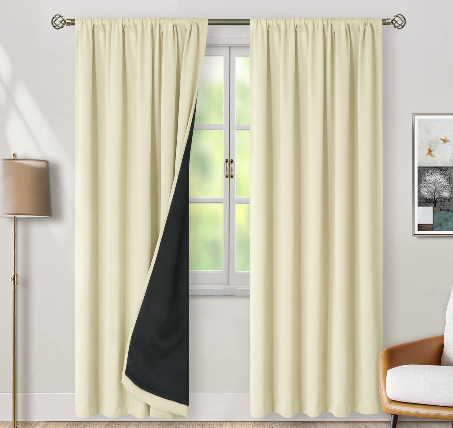 Light Blocking Curtain Liner BHU Thermal Blackout Curtain Liner - 48x56  Inch Single Panel With Hooks For Light Blocking Thermal Insulated Liner, image size:1500x1417