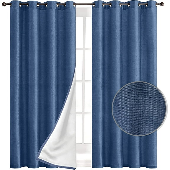 Thermal Insulated Darkening Curtains, Grommet Top Draperies for Bedroom, Office and Living Room, (Set of 2) 54" x 63", Navy Blue