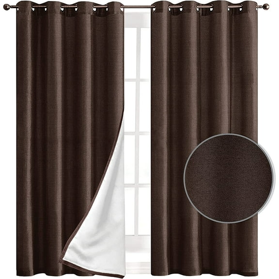Thermal Insulated Darkening Curtains, Grommet Top Draperies for Bedroom, Office and Living Room, (Set of 2) 54" x 84", Brown