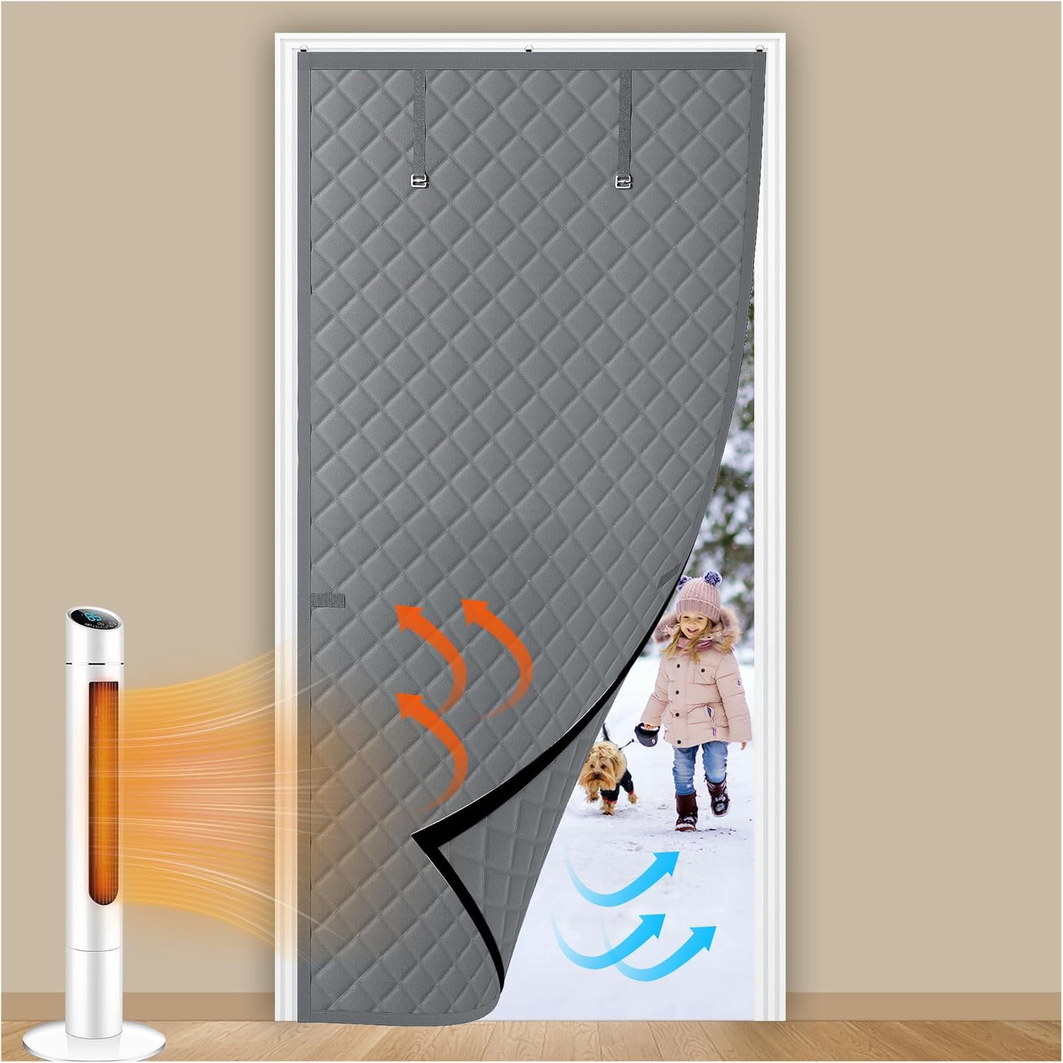 Door Curtain Insulation Thermal Insulated Door Curtain Fits Door Size 32 x 80 Inch, Oxford