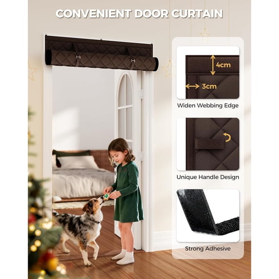 Thermal Insulated Door Curtain Fits Door Size 36 x 80 Inch, Oxford Cloth Thicken Cotton Filled, Curtain Size 39" x 82", Single Piece Door Insulation Blanket Cover for Cold in Winter, Brown