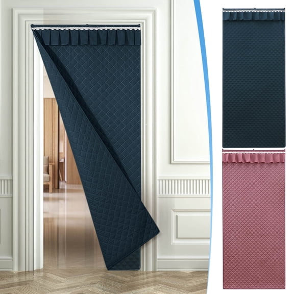 Thermal Insulated Door Curtain | Reinforced Quilted High-Density Fabric | Windproof Water-Resistant Sound-Dampening | 35" x 79" Fits Standard Doors | Easy Install Strips | 1 Pack